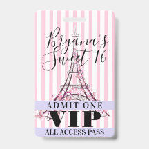 Rosa Eiffelturm Sweet 16 Party VIP Pass Abzeichen