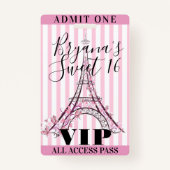 Rosa Eiffelturm Sweet 16 Party VIP Pass Abzeichen Ausweis (Rückseite)
