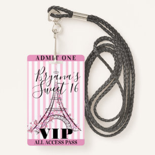 Rosa Eiffelturm Sweet 16 Party VIP Pass Abzeichen Ausweis