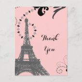 Rosa eiffelturm Vintage paris danke Postkarte (Vorderseite)