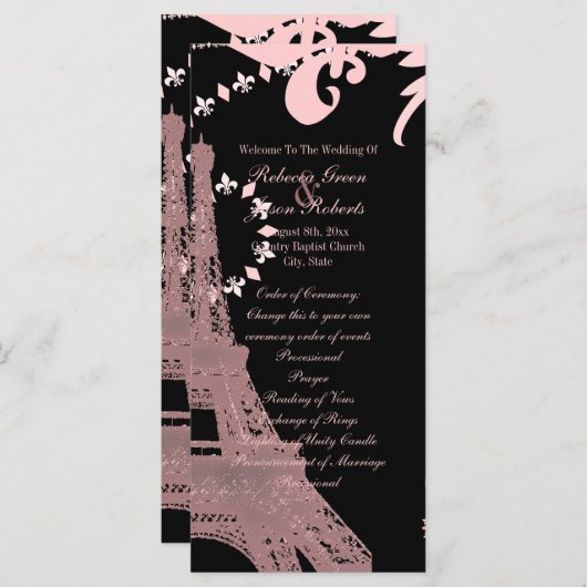 Rosa eiffelturm Vintage Paris Hochzeitsprogramme Programm (Vorne/Hinten)