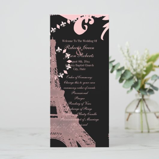 Rosa eiffelturm Vintage Paris Hochzeitsprogramme Programm (Stehend Vorderseite)