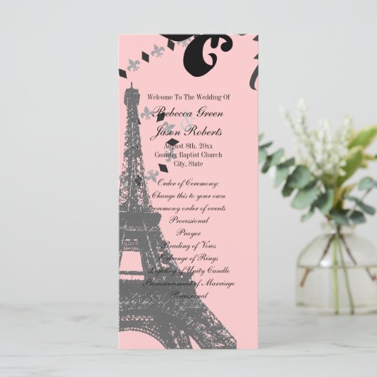 Rosa eiffelturm Vintage Paris Hochzeitsprogramme Programm (Stehend Vorderseite)