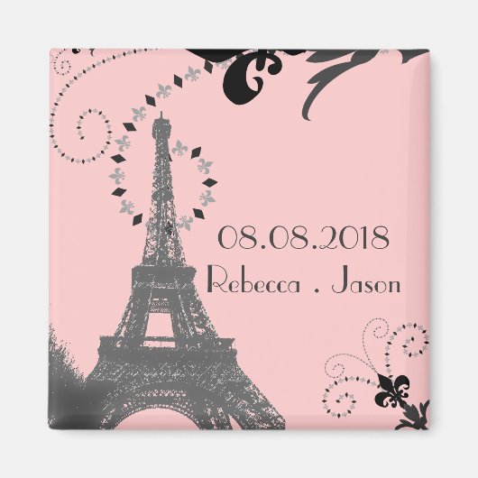 Rosa eiffelturm Vintage Paris Save the Date Magnet (Vorne)