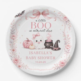 Rosa Ein kleines Boo kommt bald Baby-Party Pappteller