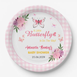 Rosa Eine Kleine Schmetterling Ist Auf Dem Weg Bab Pappteller