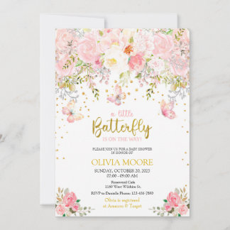 Rosa Eine kleine Schmetterlingsdusche für die Baby Einladung