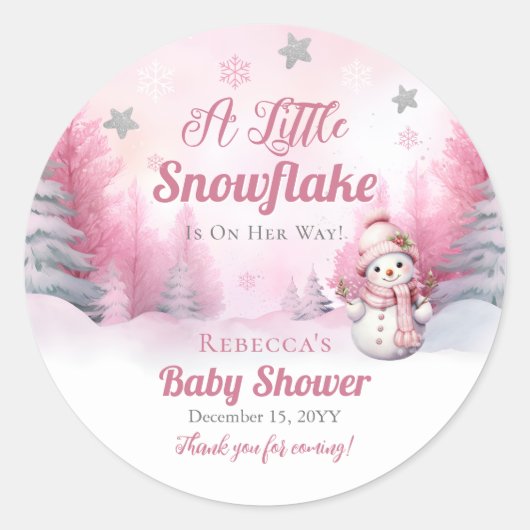 Rosa eine kleine Schneeflocke | Snow Girl Baby Dus Runder Aufkleber (Vorderseite)