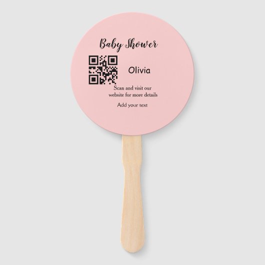 Rosa einfache Babydusche q r Code hinzufügen Name  Fächer (Rückseite)
