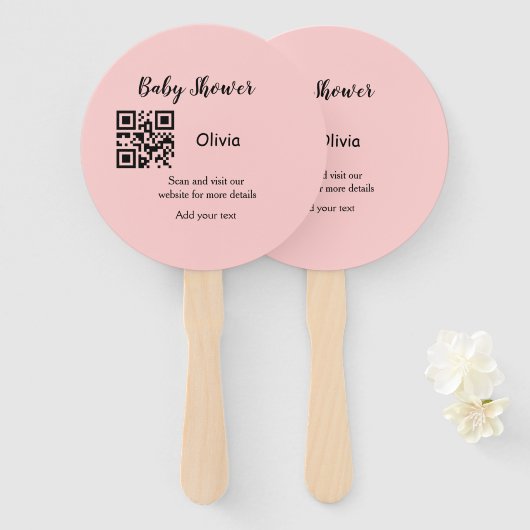 Rosa einfache Babydusche q r Code hinzufügen Name Fächer (Vorne und Hinten)