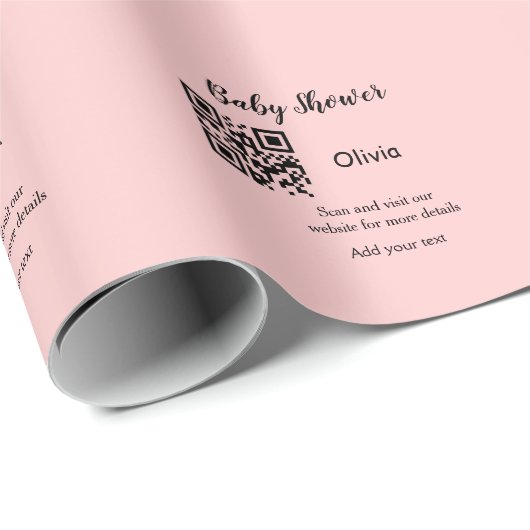 Rosa einfache Babydusche q r Code hinzufügen Name  Geschenkpapier (Rolleneckpunkt)
