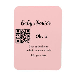 Rosa einfache Babydusche q r Code hinzufügen Name Magnet