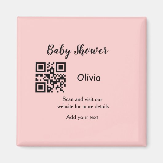 Rosa einfache Babydusche q r Code hinzufügen Name Magnet (Vorne)