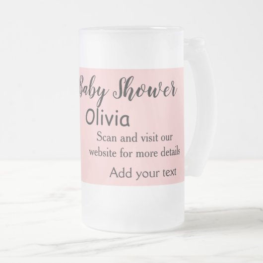 Rosa einfache Babydusche q r Code hinzufügen Name  Mattglas Bierglas (VorderseiteRechts)