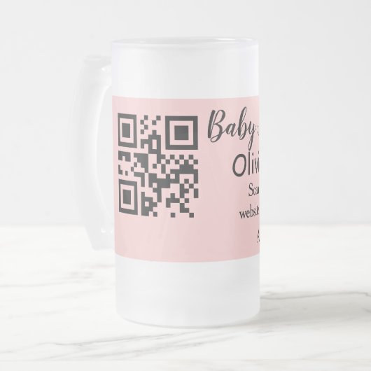 Rosa einfache Babydusche q r Code hinzufügen Name  Mattglas Bierglas (Vorderseite Links)