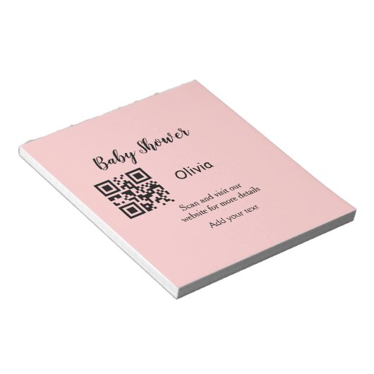 Rosa einfache Babydusche q r Code hinzufügen Name Notizblock (angewinkelt)