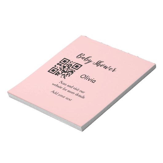 Rosa einfache Babydusche q r Code hinzufügen Name Notizblock (Rotiert)