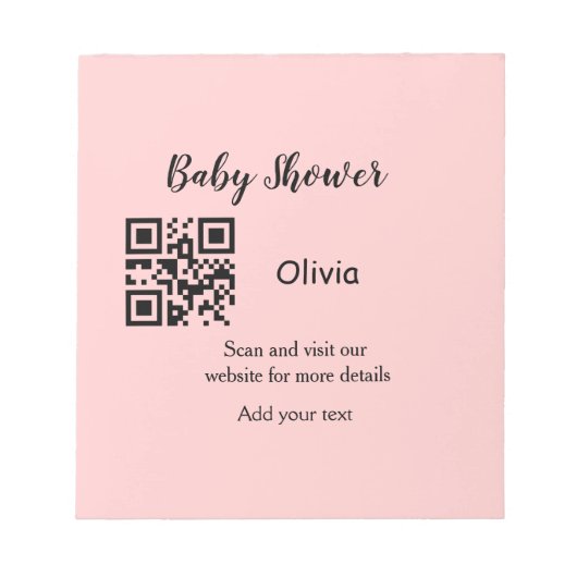 Rosa einfache Babydusche q r Code hinzufügen Name Notizblock (Vorderseite)
