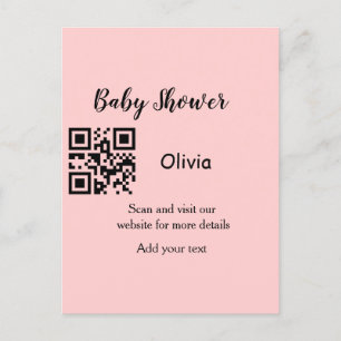 Rosa einfache Babydusche q r Code hinzufügen Name  Postkarte