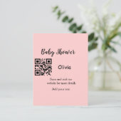 Rosa einfache Babydusche q r Code hinzufügen Name  Postkarte (Stehend Vorderseite)
