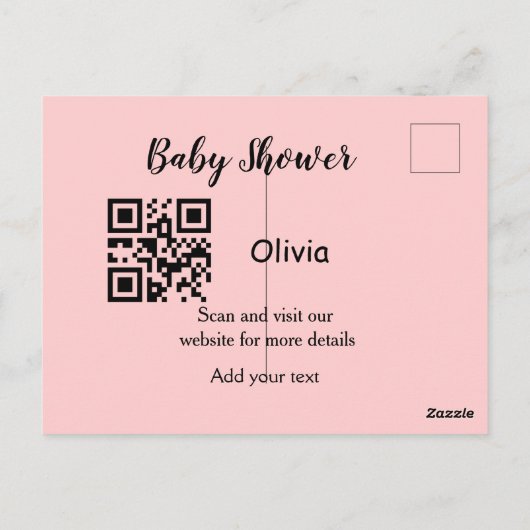 Rosa einfache Babydusche q r Code hinzufügen Name  Postkarte (Rückseite)