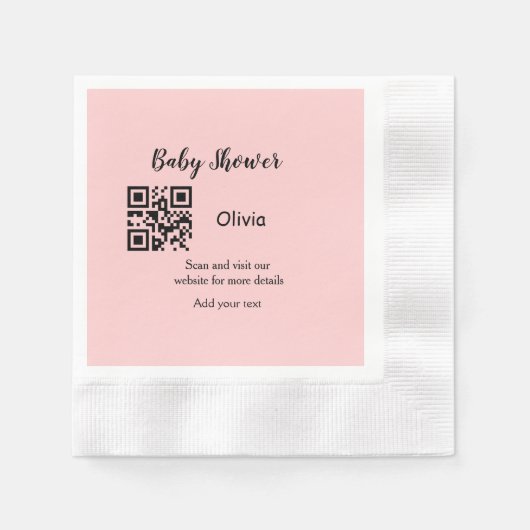 Rosa einfache Babydusche q r Code hinzufügen Name  Serviette (Vorderseite)