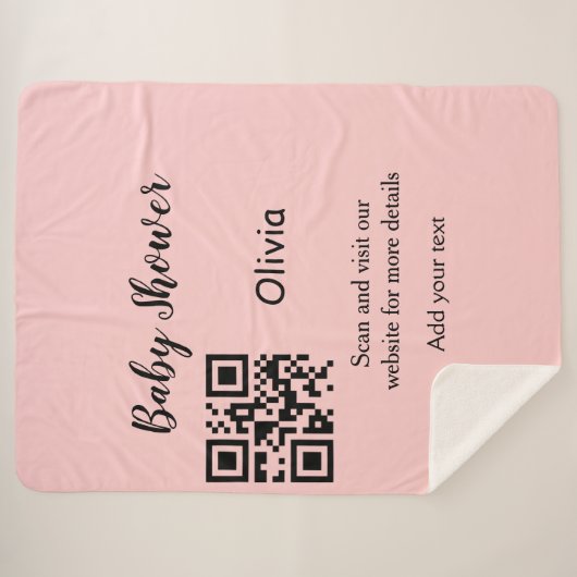 Rosa einfache Babydusche q r Code hinzufügen Name  Sherpadecke (Vorderseite (Horizontal))