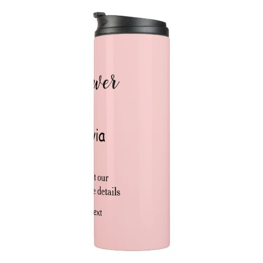 Rosa einfache Babydusche q r Code hinzufügen Name  Thermosbecher (Nach rechts gedreht)