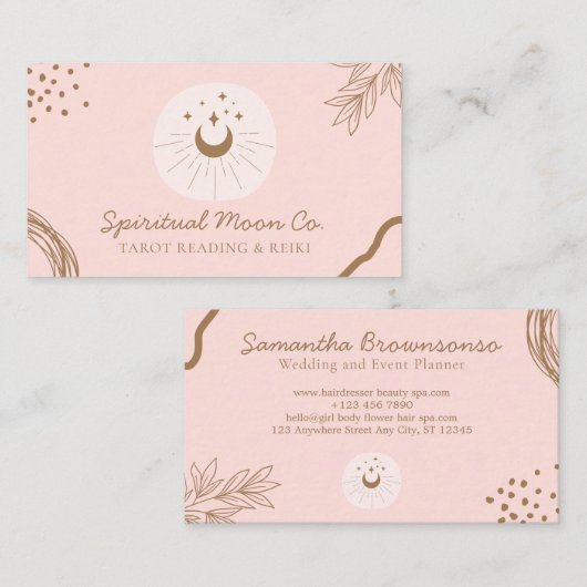 Rosa Einfache Blüten Moon Stars Spirituelles Reiki Visitenkarte (Vorne/Hinten)