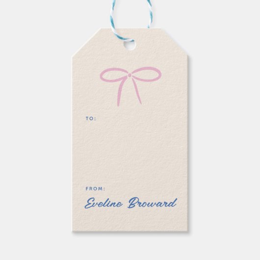 Rosa einfache Bow-Blank-Markierung Geschenkanhänger (Vorderseite)