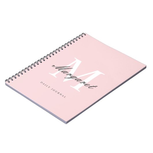 Rosa Einfache Elegante Girly Chic Monogram Name Notizblock (Linke Seite)