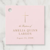 Rosa Einfache Elegante Gold Cross Taufen Christeni Geschenkanhänger (Vorderseite)