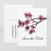 Rosa einfache Kirschblüten Save the Date Postkarte (Vorne/Hinten)