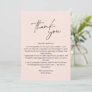 Rosa einfache, moderne Dankeskarte für Lehrer Einladung