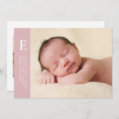 Rosa Einfache Monogramm Mädchen Foto Geburt Ankündigung (Vorne/Hinten)