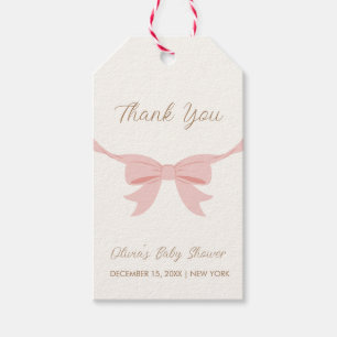 Rosa einfache Vintage-Bogen Mädchen Baby Shower  Geschenkanhänger