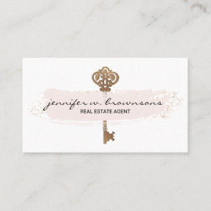 Rosa einfacher Retro-Goldschlüssel Visitenkarte