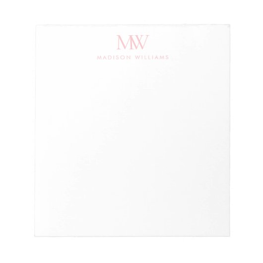 Rosa einfaches elegantes modernes Monogramm Notizblock (Vorderseite)