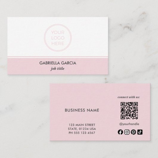 Rosa einfaches Logo QR-Code Social Media Visitenkarte (Vorne/Hinten)