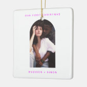 Rosa Einfaches Verheiratetes Foto Keramikornament (Links)