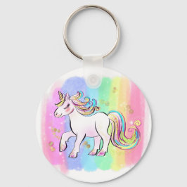 Rosa Einhorn auf dem Regenbogenuntergrund Schlüsselanhänger