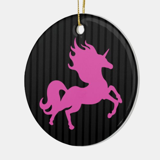 Rosa Einhorn auf schwarzem Hintergrund Keramik Ornament (Links)
