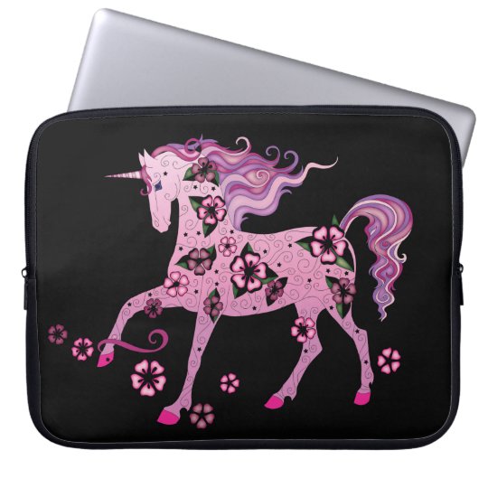 Rosa Einhorn auf Schwarzem Laptop Sleeve