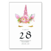 Rosa Einhorn-Baby-Shower mit Blumenmuster Tischnummer (Rückseite)