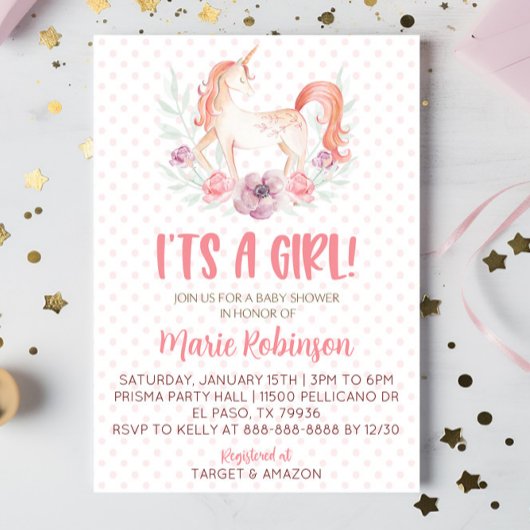 Rosa Einhorn-Blume Es ist eine Mädchendusche Einladung