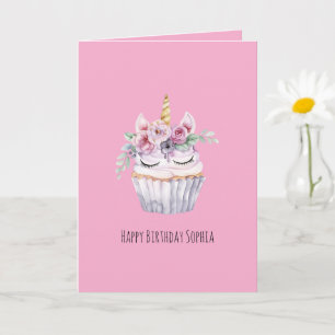 Rosa Einhorn Blumen Cupcake Geburtstag Karte