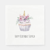 Rosa Einhorn Blumen Cupcake Geburtstag Serviette (Vorderseite)