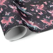 Rosa Einhorn-Drache-Mix Geschenkpapier (Rolleneckpunkt)