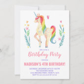 Rosa Einhorn Einladung zum Geburtstag (Vorderseite)