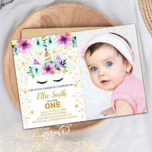 Rosa Einhorn Einladungen mit Foto